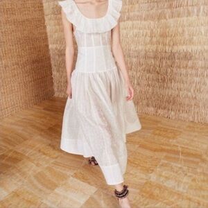 Ulla Johnson Coretta Silk Cotton Ivory Ruffled Midi Dress